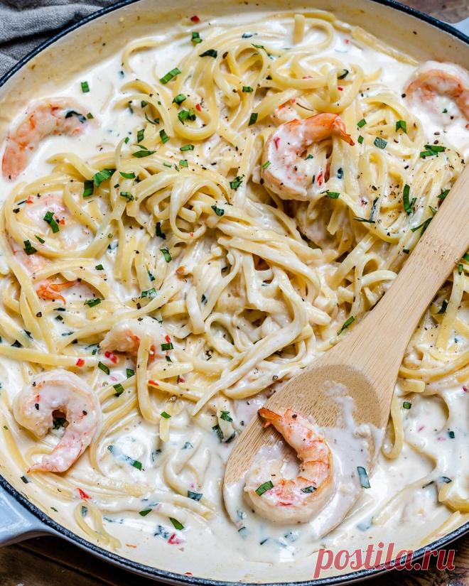 Обалденное сочетание лесных белых грибов и креветок, в сливочно - чесночном соусе