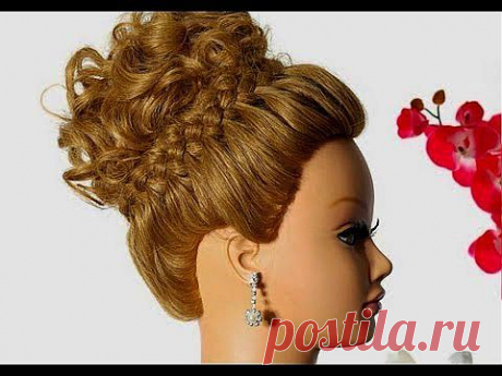 Вечерняя  с плетением, прическа на выпускной. Wedding prom hairstyle for long hair - YouTube