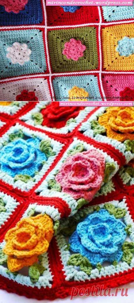 2 квадратных цветочных мотива крючком. Схемы. | Mi Rincon de Crochet