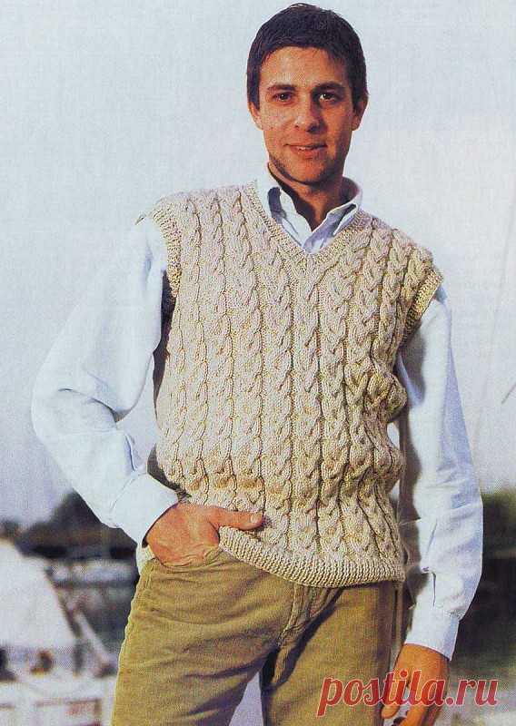 Изысканная бежевая безрукавка - Вязание для мужчин спицами