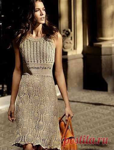 Платье с ажурной кокеткой и юбкой выполенное спицами и крючком / Рукоделие / Домоводство / Женские секреты / Женский стиль
