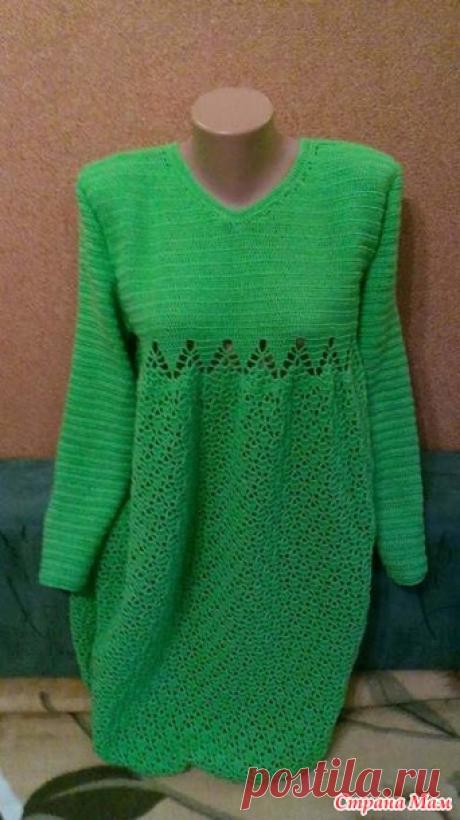 . Зеленое платье из полушерстяной пряжи - Все в ажуре... (вязание крючком) - Страна Мам