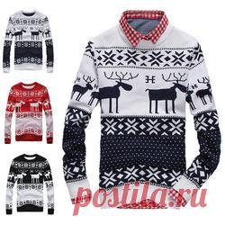 Мужской свитер с оленями вяжем с душой