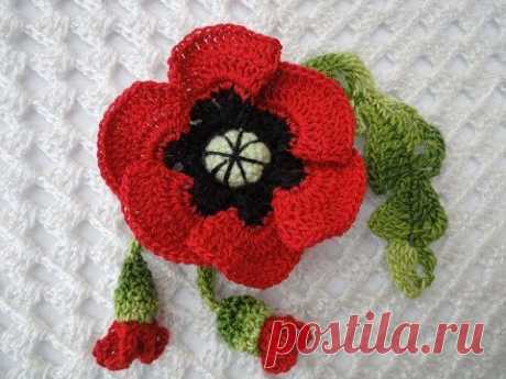 Мак с бутонами Poppy with buds Crochet - YouTube