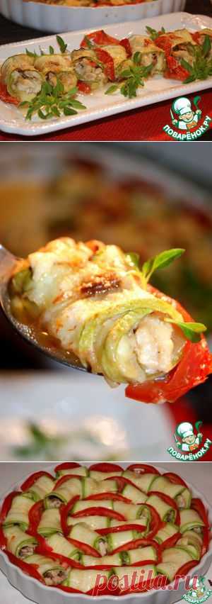 Рулетики из кабачков с сыром, курицей и белыми грибами - кулинарный рецепт