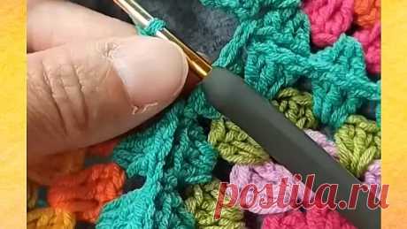 Соединение бабушкиных квадратов в процессе вязания