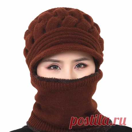 Зимняя Шапка-бини из кораллового флиса, женская шапка-шарф, теплая дышащая шерстяная вязаная шапка для женщин, двухслойная Защитная шапка | Аксессуары для одежды | АлиЭкспресс