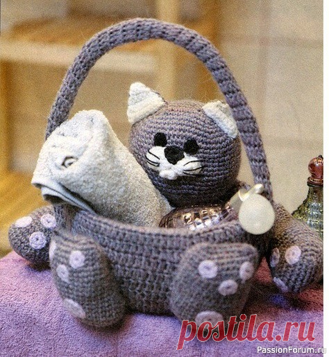 Кот-корзинка крючком. Описание | Вязаные игрушки.