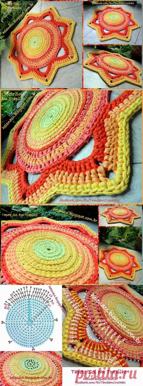 EU TAMBÉM CROCHETO...: Tapete Sol em Trapilho