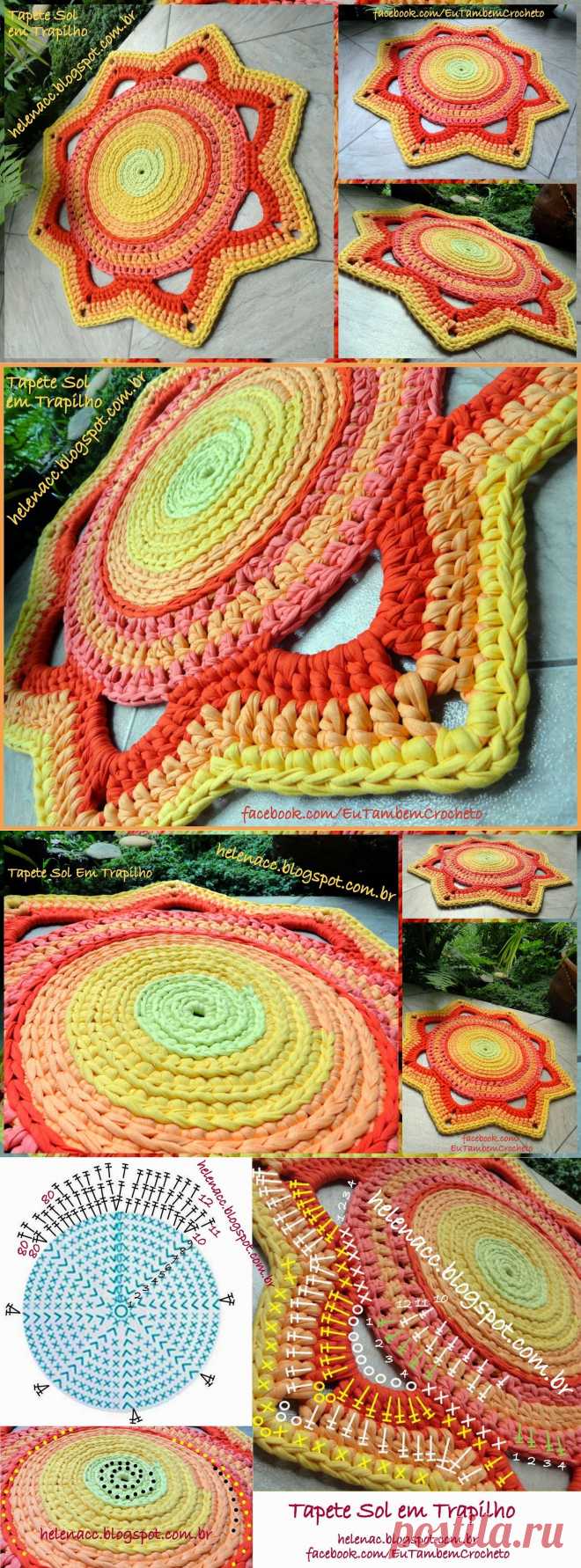 EU TAMBÉM CROCHETO...: Tapete Sol em Trapilho
