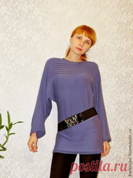 Вязаная туника &quot;Чернильные роспуски&quot; - бледно-сиреневый,однотонный,туника