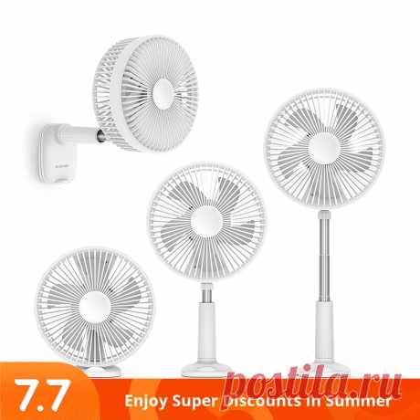 Blitzwolf® bw-f4 5 blades retractable clip folding fan wall-hanging fan desktop air cooler three wind speeds adjustable height auto shaking low noise 1800mah battery life Sale - Banggood.com