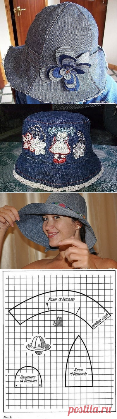 Панамки и шляпы из старых джинсов