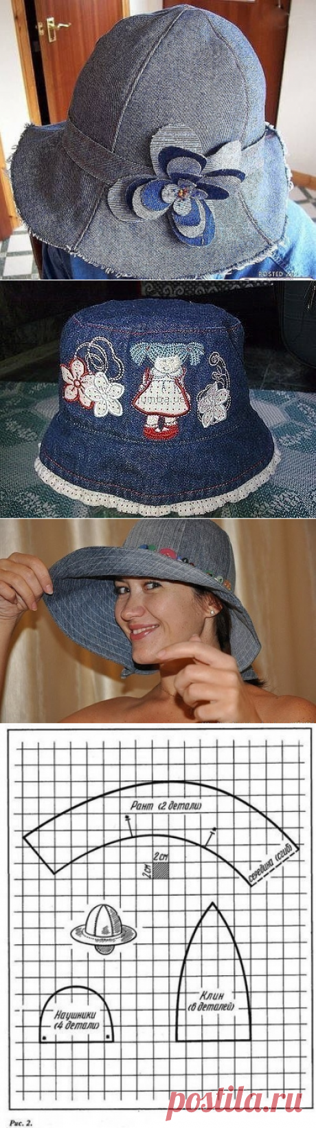 Панамки и шляпы из старых джинсов