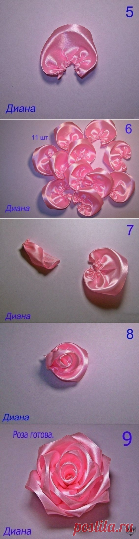 Красивые розы из ленты