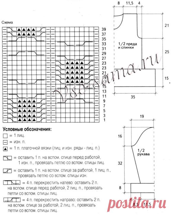 Расклешенный пуловер с узором из кос - Пуловеры, свитера