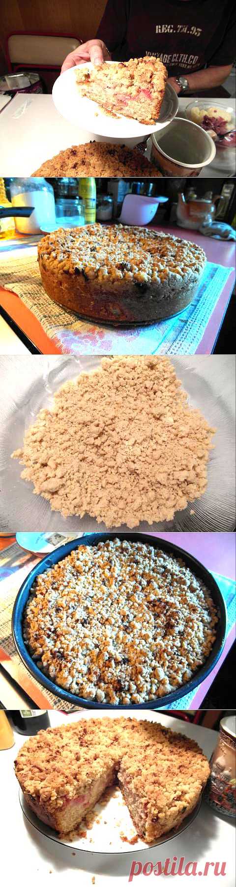 "Рассеянный" пирог с ревенем и штрейзельной крошкой / Spredte tærte med rabarber og krumme | 4vkusa.ru