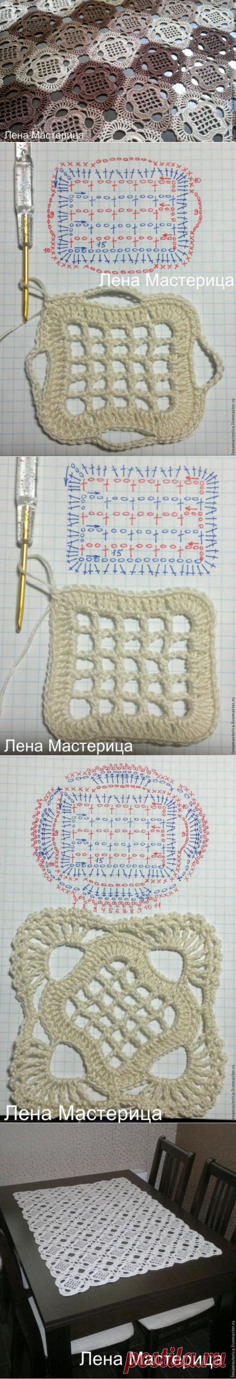 УНИВЕРСАЛЬНЫЙ УЗОР ДЛЯ ВЯЗАНИЯ САЛФЕТОК И ПЛЕДОВ ИЗ МОТИВОВ-КВАДРАТОВ - запись пользователя Наталья (Наталья) в сообществе Вязание крючком в категории Вязаные крючком аксессуары