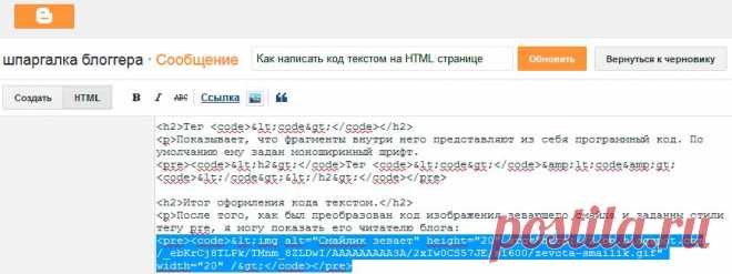Как написать код текстом на HTML странице — Примеры