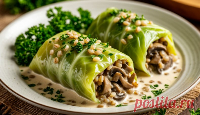 Грибные голубцы с перловкой