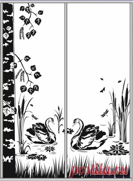 Пескоструйный рисунок Лебеди и берёза | Хороший дизайн: Скинали Фрески Фотообои Пескоструйные рисунки