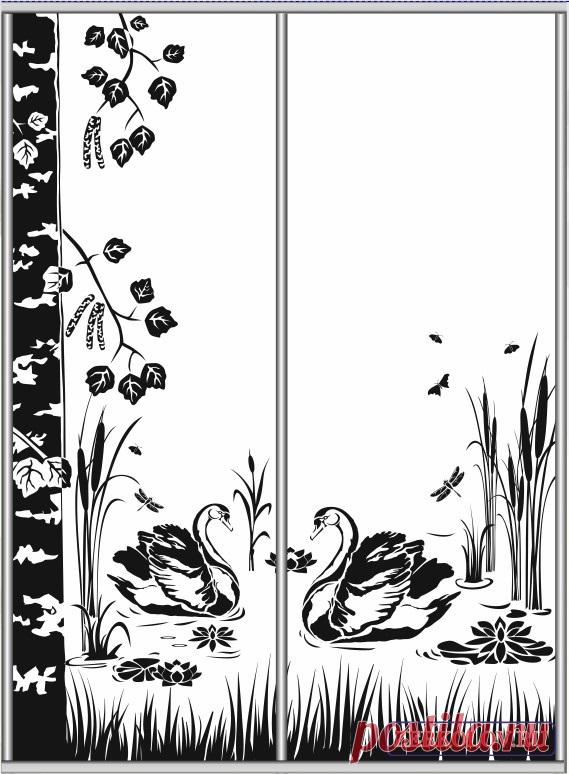 Пескоструйный рисунок Лебеди и берёза | Хороший дизайн: Скинали Фрески Фотообои Пескоструйные рисунки