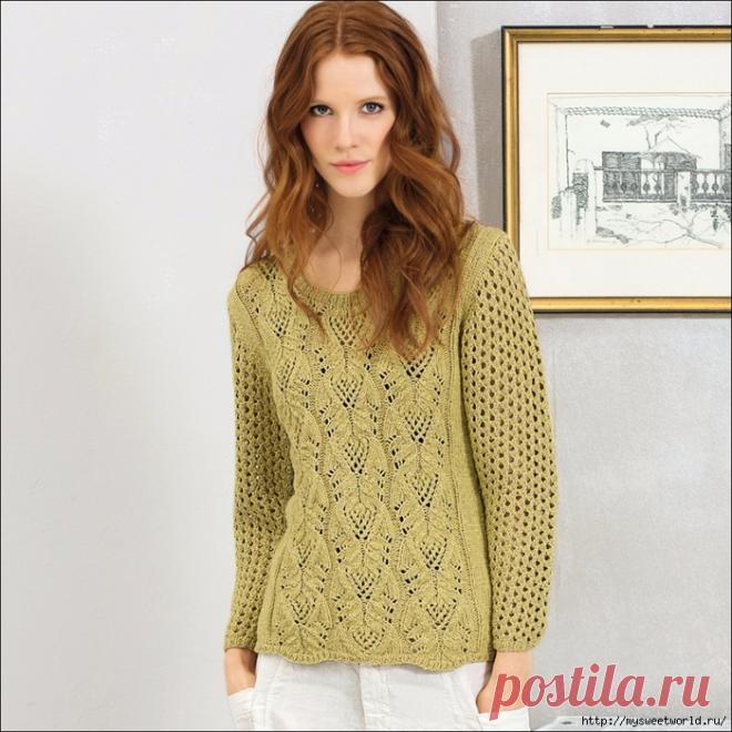 Джемпер с ажурным рельефным узором.