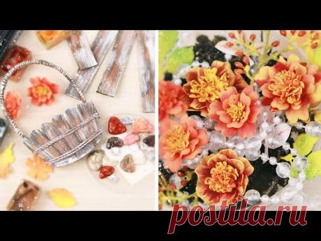 Сделала корзинку и грибы из картона, цветы из фоамирана, бумажные листики и превратила их в открытку