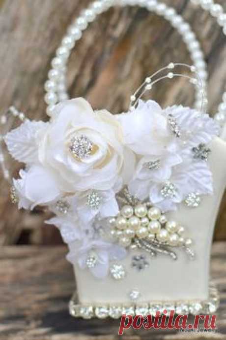 (21) Reserved for romanticbliss --Ivory rose and pearl flower girl basket and purse