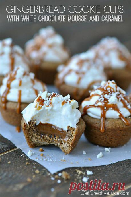 Gingerbread cookie cups with White Chocolate &amp; Caramel - Creative Juice