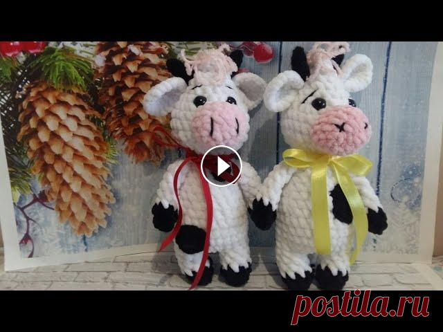 Бычок крючком из плюшевой пряжи. Символ 2021 года. Мастер класс Всем привет. Для вязания бычка нам понадобится крючок номер 3; и 4,5; Пряжа, у меня это плюшевая. (три оттенка: белый, розовый и чёрный.) Тонкая пряжа...