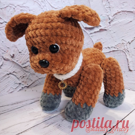 PDF Милый Щенок крючком. FREE crochet pattern; Аmigurumi animal patterns. Амигуруми схемы и описания на русском. Вязаные игрушки и поделки своими руками #amimore - Собака, пёс, плюшевая собачка, щенок из плюшевой пряжи, пёсик.
