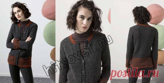 Жакет вязаный классический - Хитсовет Классический двухцветный вязаный жакет для женщин с пошаговым описанием вязания.