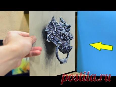 Такое за 5 минут не нарисуешь 3D Рисунок Голова Дракона /3D drawing dragon Head