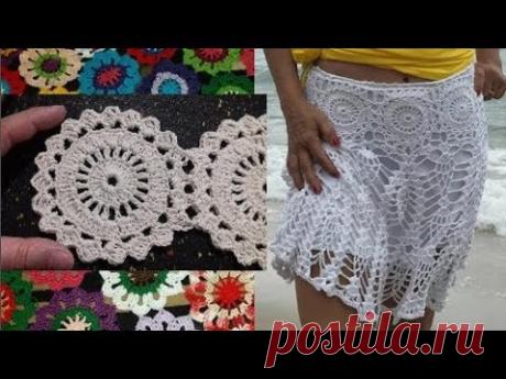 Круглые мотивы для летней юбки крючком