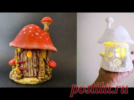 Easy Toadstool Mushroom Fairy House Jar DIY Lantern Craft Idea, Air Dry Clay Tutorial #1