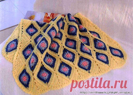 Плед из ромбовидных мотивов, Крючок. Схема. | САМОБРАНОЧКА - сайт для рукодельниц, мастериц