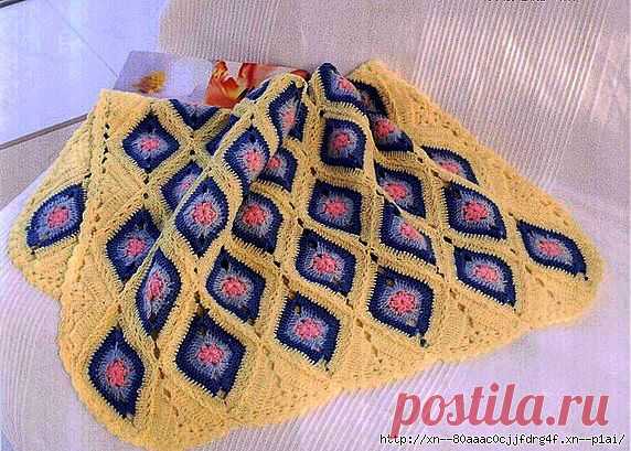 Плед из ромбовидных мотивов, Крючок. Схема. | САМОБРАНОЧКА - сайт для рукодельниц, мастериц