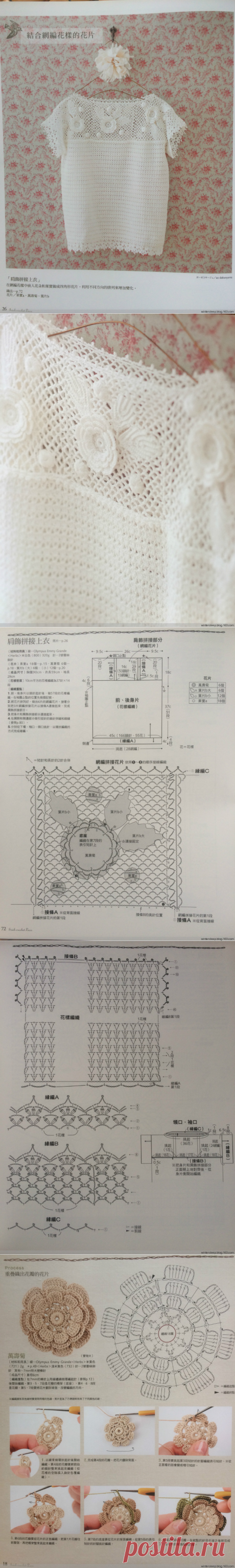 【转载】【钩】河合真弓-肩饰拼接上衣 - 徽州/爱丽丝的日志 - 网易博客
