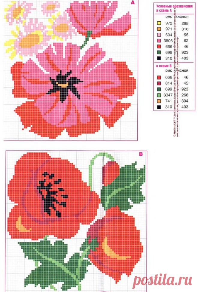 Вышивка крестом - 50 схем цветов и композиций