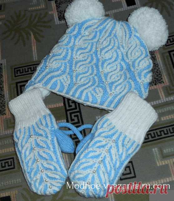 Варежки в технике бриошь *Снежные веточки* - Modnoe Vyazanie ru.com