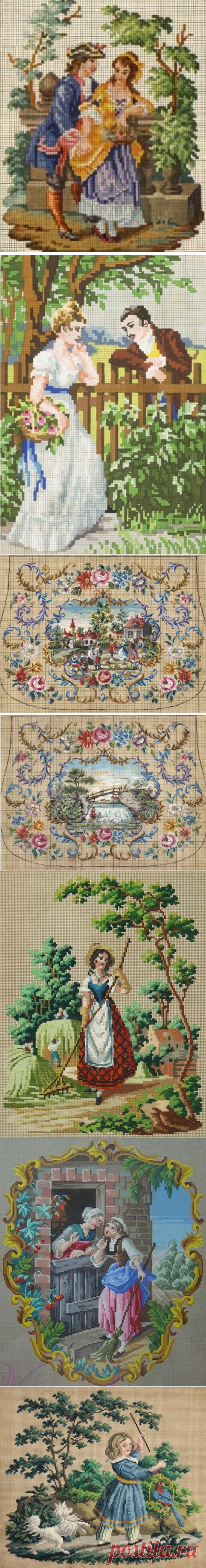 Вышивка крестом — красивые старинные схемы Petit Point
