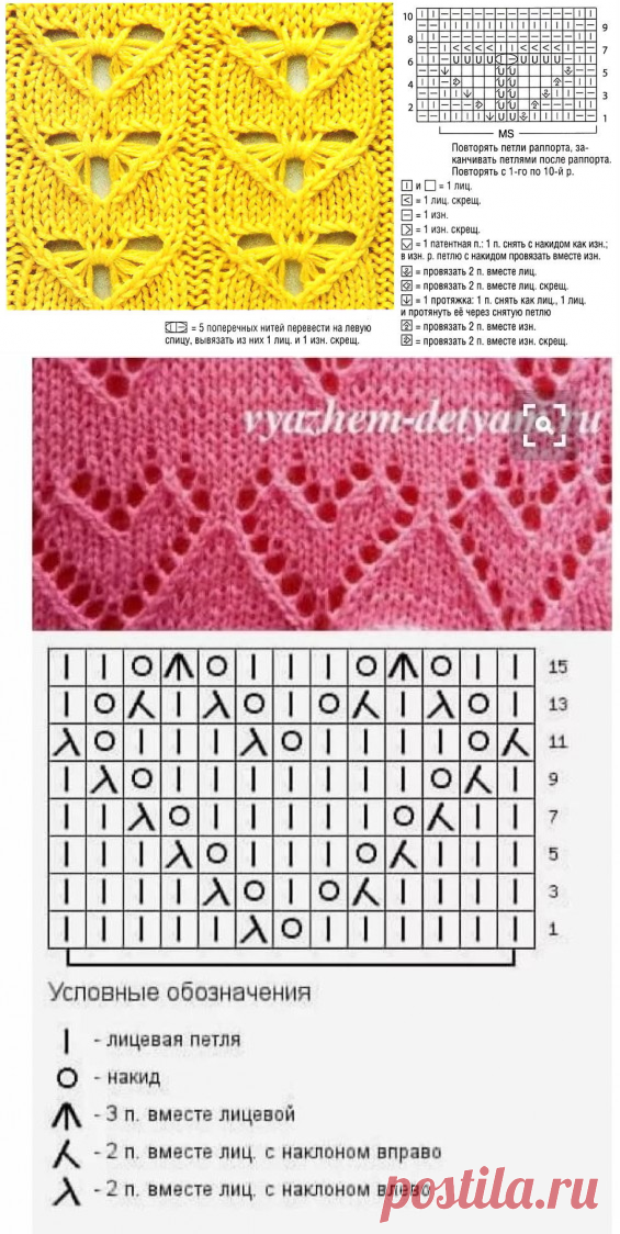 ​Узоры с вязаными на спицах сердечками