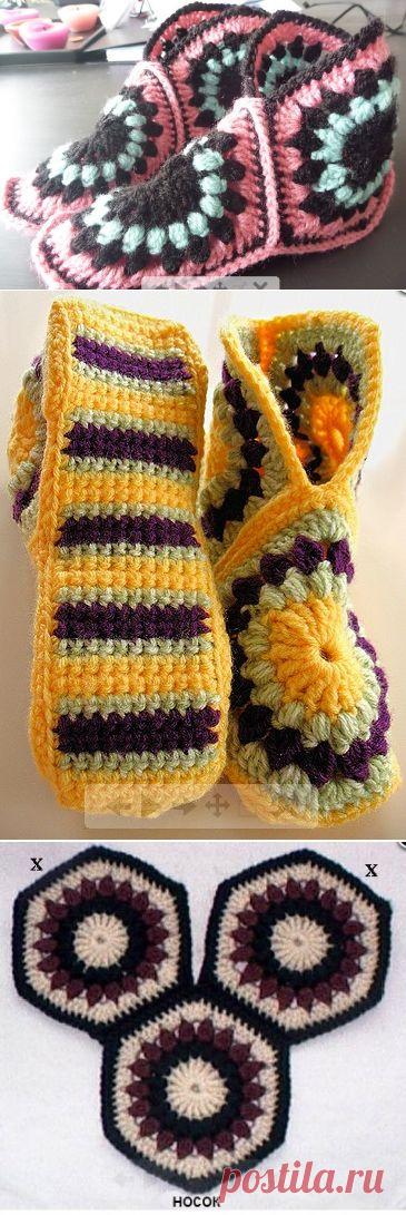 Тапочки из шестиугольников-самый удобный вариант,перевод с оригинала