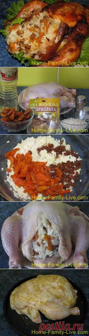 Курица фаршированная рисом и курагой - пошаговое фото