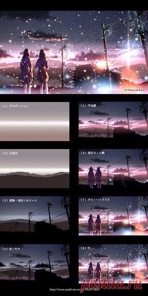 Рисуем закат. Поэтапно.