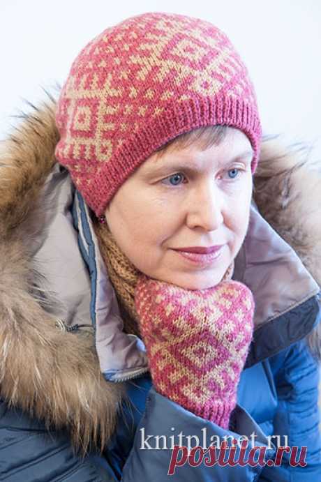 Планета Вязания | Шапка жаккардовым узором Северная звезда. Схема вязания шапочки.