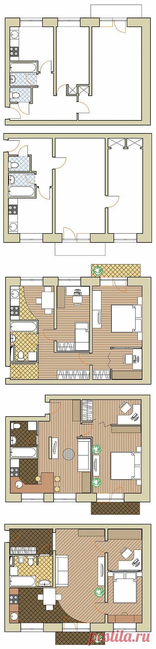 4 планировки в кирпичной хрущевке: двушка в доме серии 1-511