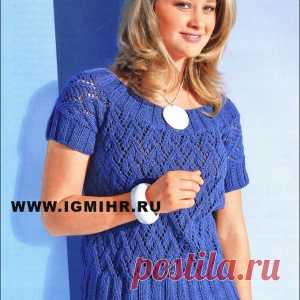 Красивый ажурный пуловер спицами. Размеры 48-58