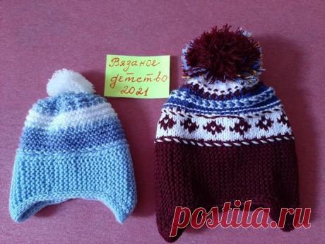 Две двойных шапочки с ушками для внучек